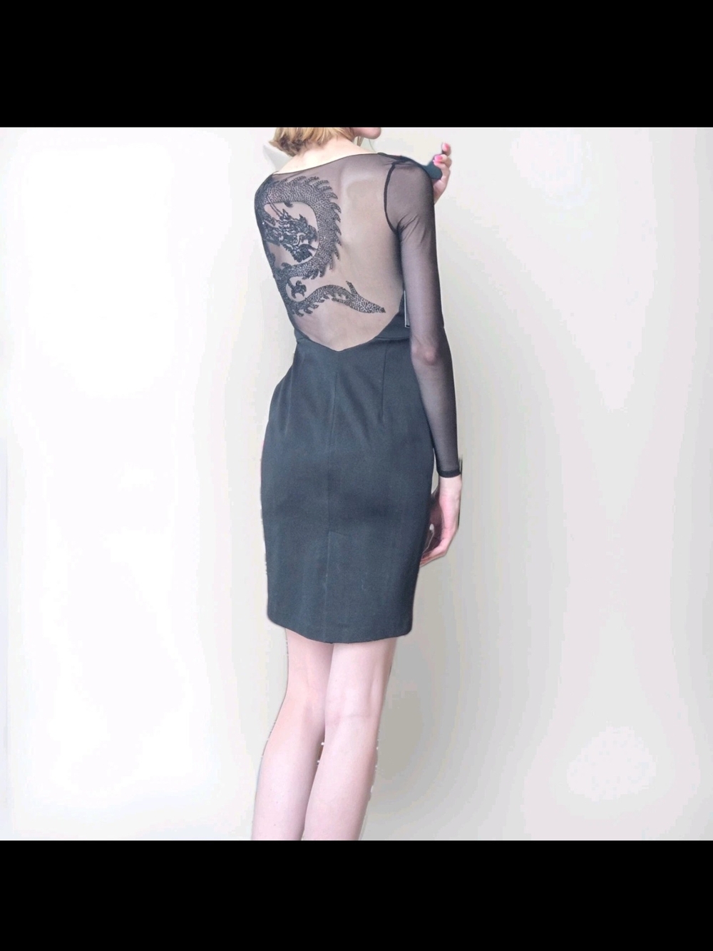 Alexia Admor Black Dragon-Embellished Bodycon Dress XS NWT